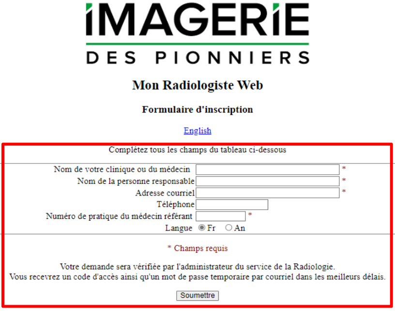 Portail d'enregistrement de CyberpacsWeb.